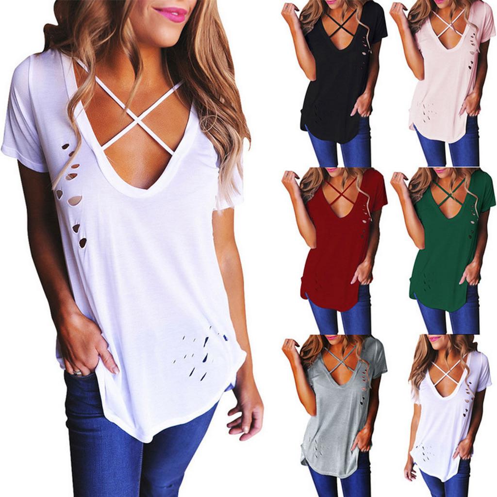 Neu Damen Shirt Bluse Casual Tunika Kurzarm Sommer V-ausschnitt T-shirts Top For Effortless Versatile Style