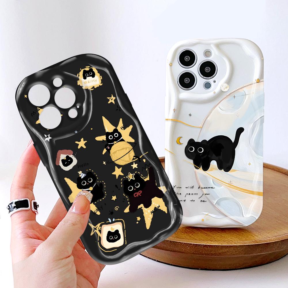 Для Honor 90 Lite P30 Pro Infinix Hot 30 40 40i 40 Pro Smart 8 Pro Vivo V29e V30e Мягкий волнистый край с рисунком милого кота для полноразмерного защитного чехла для объектива