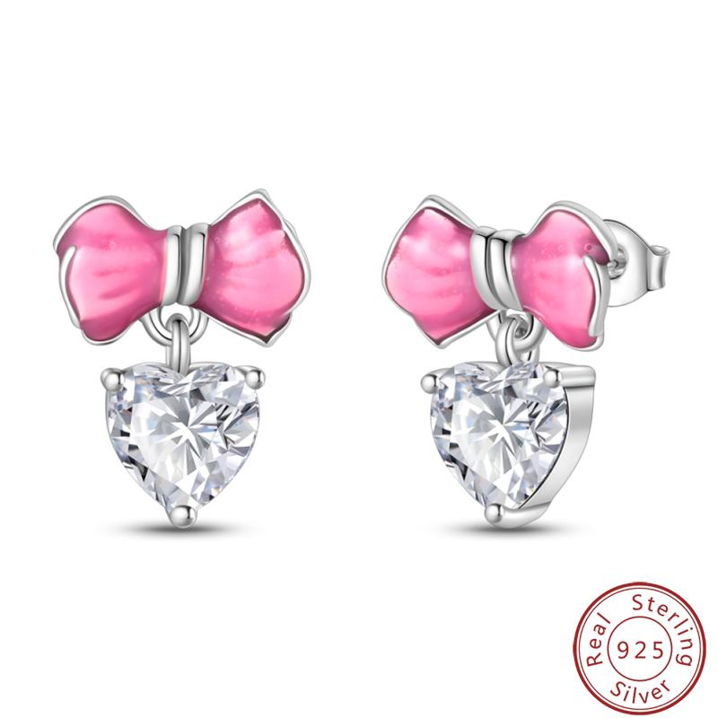 New Sweet 925 Silver Women's Princess Powder Gemstone Blue Kind Bow Design Earrings Fit Party Exquisite Jewelry Gifts