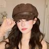 Warm Newsboy Hat Flat Top Women Octagonal Hat Casual Suede Berets Autumn Winter