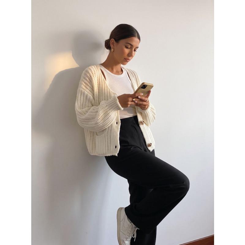 Women S Knitted Cardigan Round Neck Long Sleeve Buttoned Casual Sweater