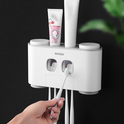 Ecoco Настенный держатель для зубных щеток с 2 дозаторами для зубной пасты, 4 чашками и 5 отделениями для зубных щеток