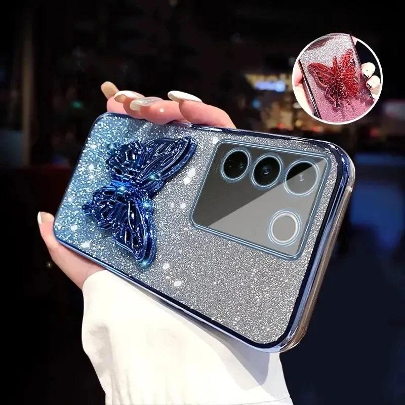 3D Держатель для телефона в виде бабочки, Хрустальный браслет, Блестящий чехол с покрытием для Samsung Galaxy A16 A06 5G, Блестящая мягкая задняя крышка