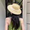 Женская летняя шляпа от солнца соломенная плетеная в стиле ретро в английском стиле с плоским верхом, сплошная цветная шляпа с широкими полями, защита от УФ-лучей, пляжная кепка для отпуска