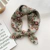 Retro Green Floral Small Silk Scarf - Korean Style Women's Versatile Autumn/Spring Accessory, Thin Square for Neck or Headband