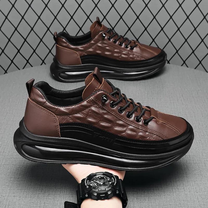 Men's Retro Leather Shoes Men's Genuine Leather Casual Sneakers Alligator Pattern  Platform Shoes Men