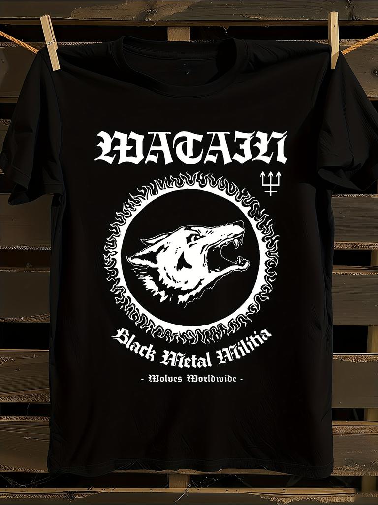 Watain "Black Metal Militia" T-Shirt Mens Tshirt Womens Tshirts with Letters Print Short Sleeves T-Shirt Casual Street Tee Shirt Top