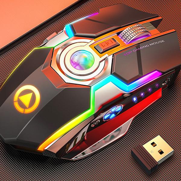 Беспроводная игровая мышь с подсветкой LED Laser USB Optical Gaming перезаряжаемая бесшумная для дома/офиса, игр, ПК, ноутбуков
