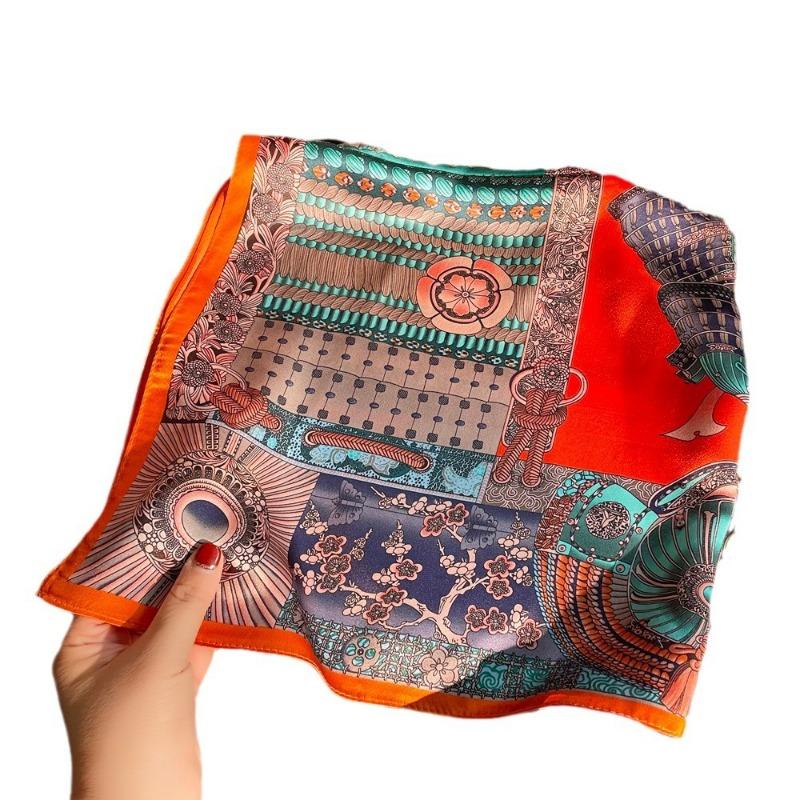 Spring New Plain Crepe Satin Armor Printed Silk Scarf Women's High-end Light Luxury Mulberry Silk Small Square Scarf