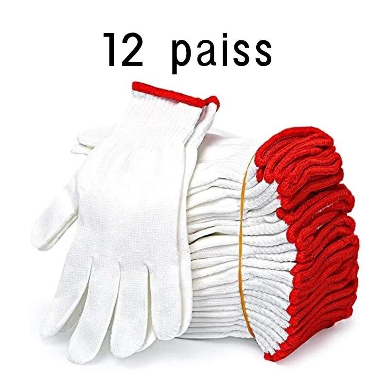 Прочные белые нейлоновые перчатки для мужчин и женщин — нескользящая ручка, дышащая ткань, впитывающая пот, идеально подходит для домашнего ремонта и домашних работ