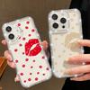 Прозрачный противоударный чехол-накладка для телефона с принтом красных губ для iPhone 16 Pro Max 16E 15 14 Pro 13 12 11, с алмазной рамкой, из мягкого силикона, ударопрочный