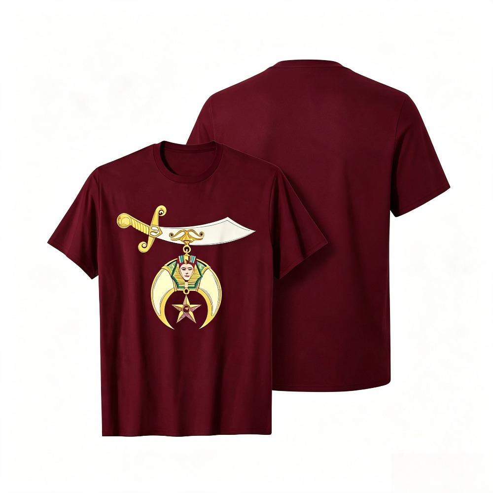 Vintage Shriner Pharaoh Emblem T Shirt Scimitar Crescent Star Graphic Masonic Casual Short Sleeve Top