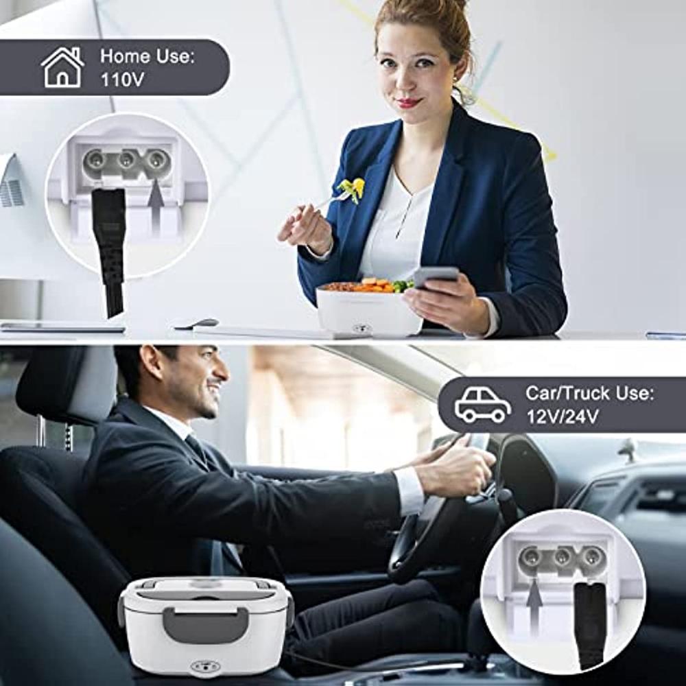 Electric Lunch Box Food Heater 40W Electric Heating Lunch Boxes Lunch for Car Adults Home Work 1.5L Removable Stainless Steel Container 110V/12