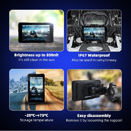 EKIY 5-дюймовый экран для мотоцикла Экран для мотоцикла CarPlay Беспроводной CarPlay Android Auto Зеркалирование экрана Портативный GPS для мотоцикла