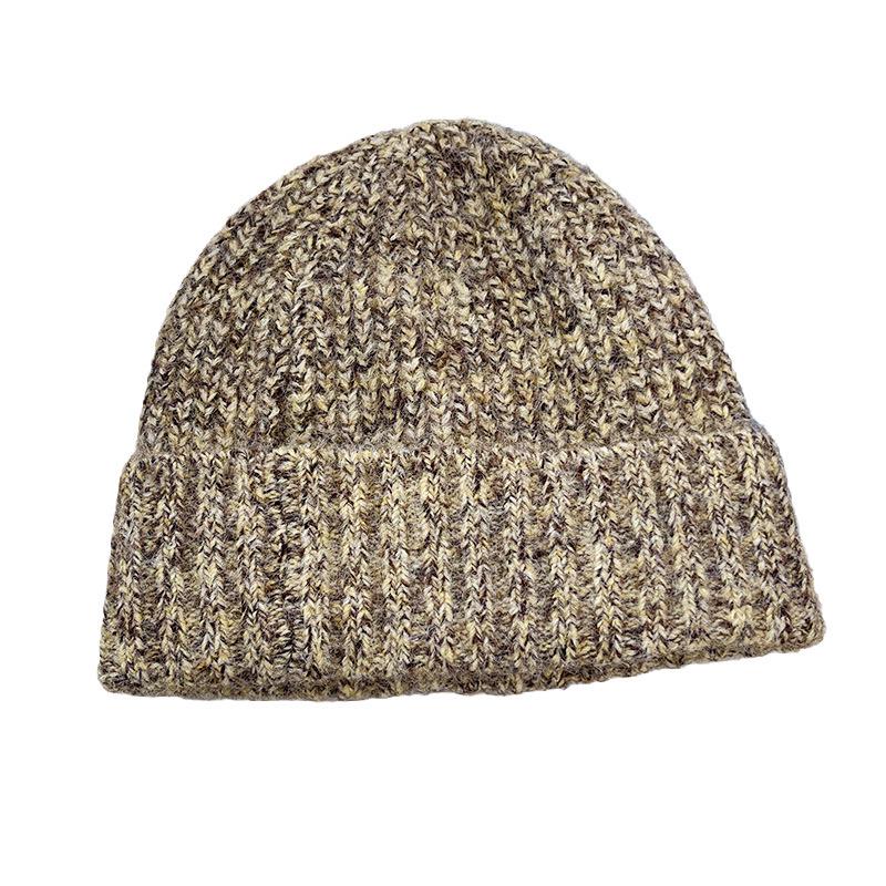 New mixed-color knitted cold hat women's autumn and winter atmosphere versatile wool hat simple warm flanged wool hat
