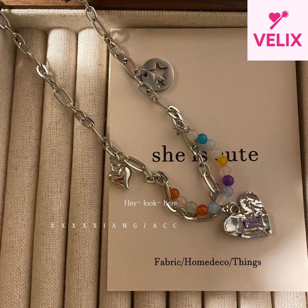 American Sweetheart Ins Versatile Love Heart Necklace Niche Design Color Beaded Personalized Women Collarbone Chain Jewelry