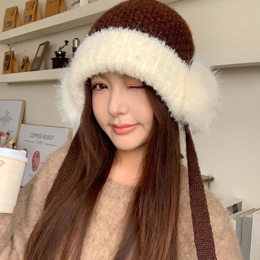 Solid Color Plush Earflap Cap Premium Plush Fluffy Warm Hat Winter Knit Hat Chilly Days