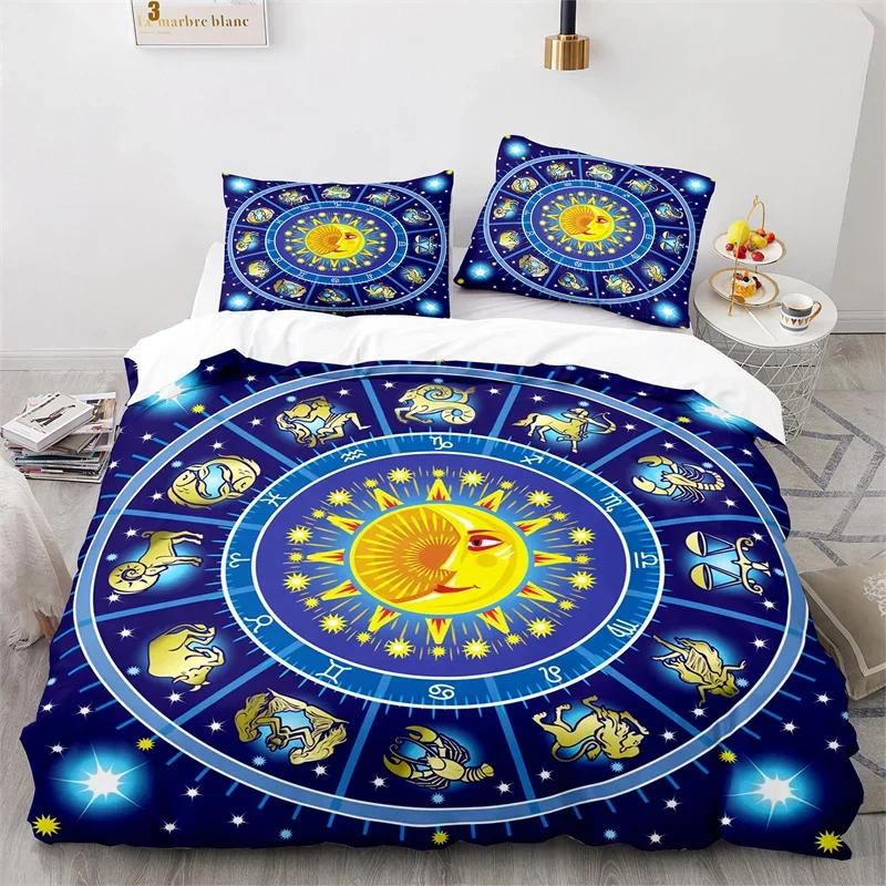 Пододеяльник «Солнце и Луна» King Microfiber Astrology Постельное белье Двенадцать созвездий Зодиака Одеяло Покрывало для детей Мальчиков Девочек