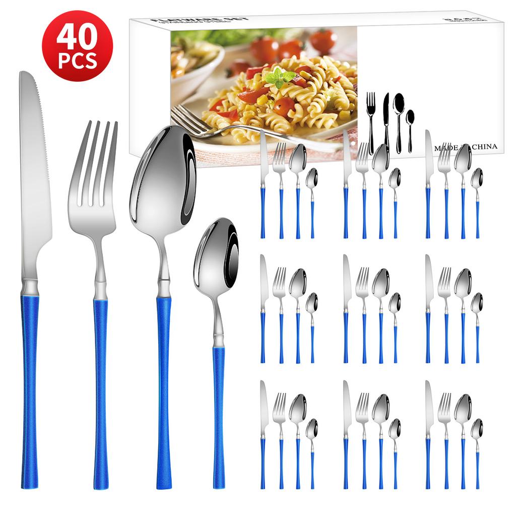 Нержавеющая сталь с небольшой талией, нож для западной еды/стейка, вилка и ложка, десертная ложка, столовые приборы, набор из 24 предметов, подарочный набор