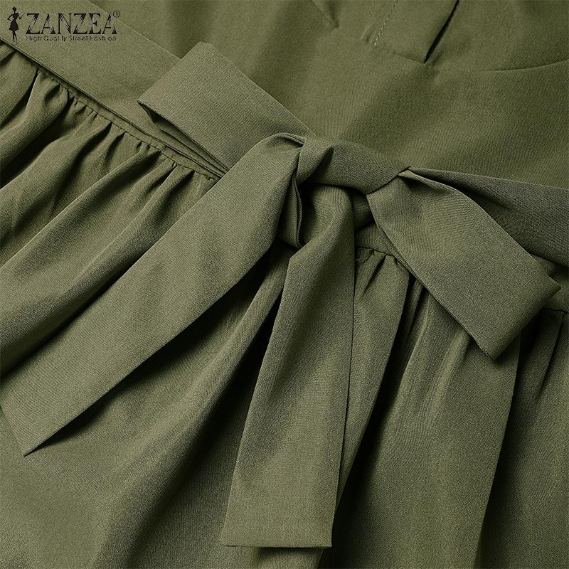 ZANZEA Women Casual Round Neck Loose Half Sleeve Dress