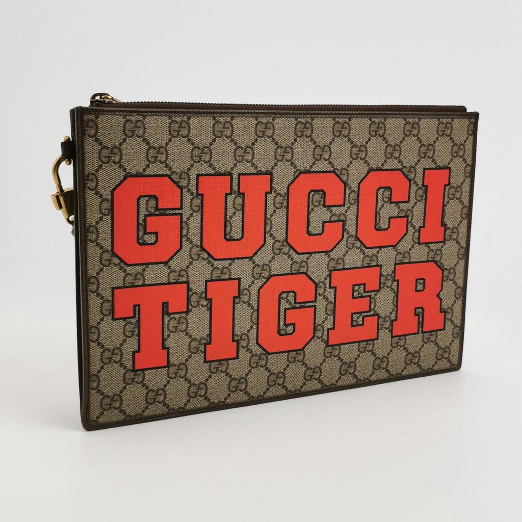 [Pre-Owned] Monogram Logo Letter Print Striped Wristband Canvas And Leather Clutch - Very Good #DBV4NS