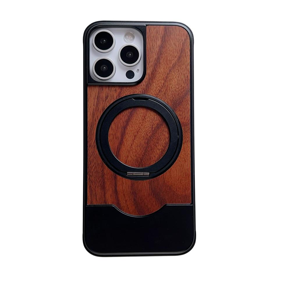 Гибридный чехол из сплава и дерева для iPhone 13 14 15 16 Pro Max, вращающаяся на 360° металлическая подставка, матовый, магнитный, расширяемый, безрамочный чехол-обложка