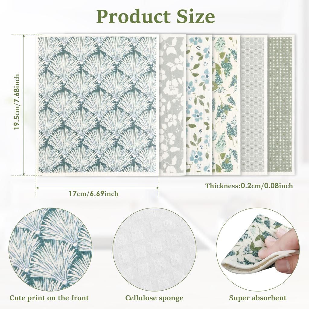 6Pcs Swedish Dishcloth Oil-Free Cleaning Cloth for Kitchen Reusable Compostable Kitchen Cellulose Dish Cloth Household Supplies