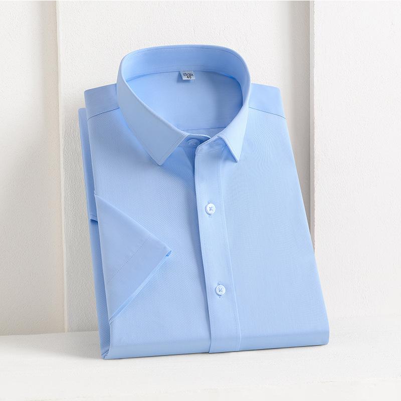 Men's Summer 100% Cotton T-shirt Solid Turn Down Collar Top Business Professional Short Sleeve Shirt