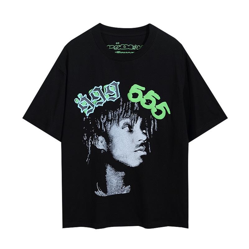 24S cross-border European and American trendy brand Sp5de spider web 555 portrait letter foam short-sleeved t-shirt men's and women's high street 