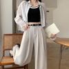 Danmo High Waist Wide Leg Women's Full Pants Spring Summer Female Elegant Minimalism Loose Trousers Plus Size