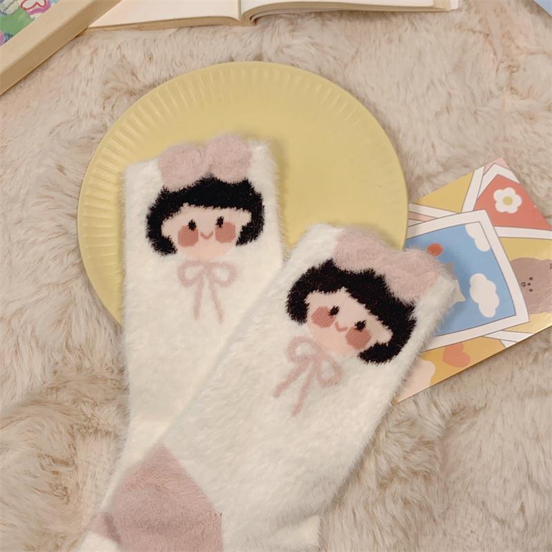 2 пары женских зимних плюшевых носков, утолщенные носки-подследники, милые носки из норковой шерсти, для дома