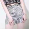 Sexy Women Shiny Sequin Shorts High Waist O-Ring Zipper Bodycon Shorts Party Club Festival Dance Shorts