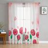 Pink Rose Romantic Luxury Tulle Curtains Modern Living Room Kitchen Chiffon Curtain Bedroom Sheer Valance Curtain