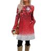 Женское модное повседневное платье с карманами, декоративными пуговицами, рождественскими принтами, круглым вырезом и длинными рукавами