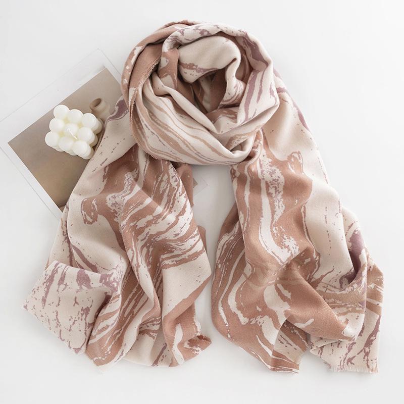 Fresh and Sweet Vertical Marble Scarf for Autumn and Winter Elegant and Warm Shawl Imitation Cashmere Scarf for Women