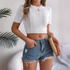 Весна Лето Женская Повседневная Перекрученная Короткий Рукав Праздничный Короткий Вязаный Трикотаж