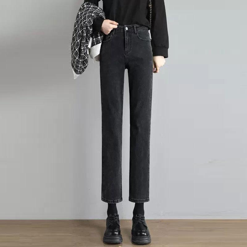 Женские джинсы-сигареты с высокой талией, осенне-зимние, облегающие, в стиле ретро — корейский стиль, эластичные, универсальные прямые брюки