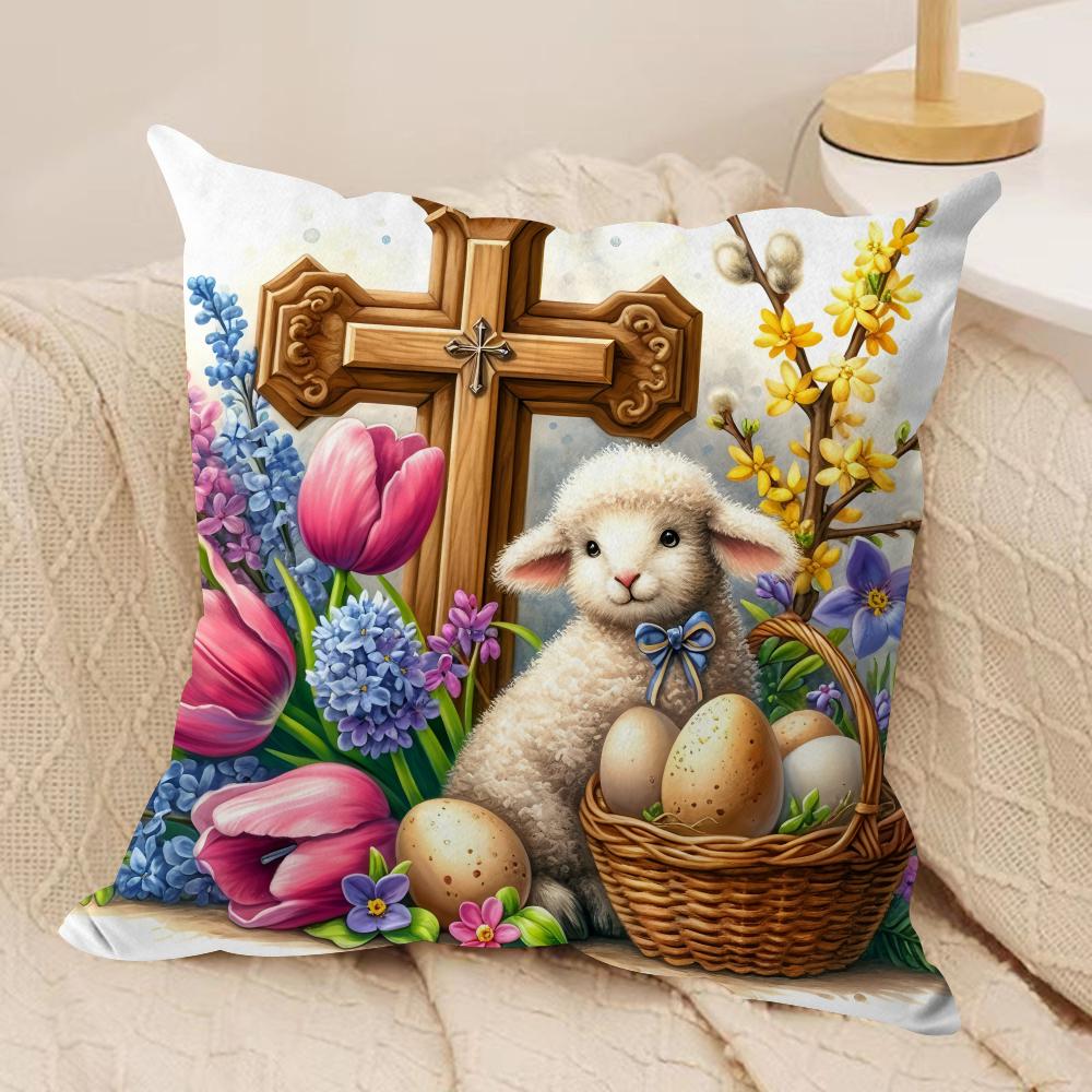Easter Rabbit cute Cushion Cover Silky Short Plush Invisible Zipper Dustproof Sofa Pillow Case for Home Decor