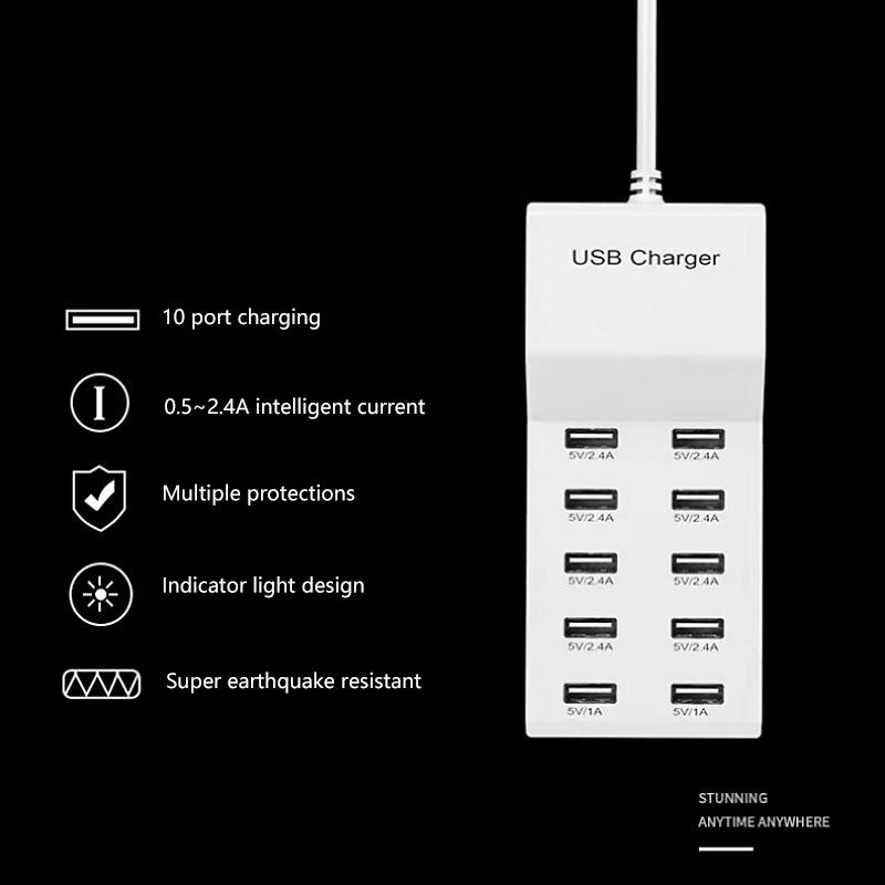 Многофункциональное зарядное устройство 10-в-1 с USB-портами, 5 В, Power Bank для мобильного телефона, Универсальная быстрая зарядка, Широкая совместимость для США, ЕС