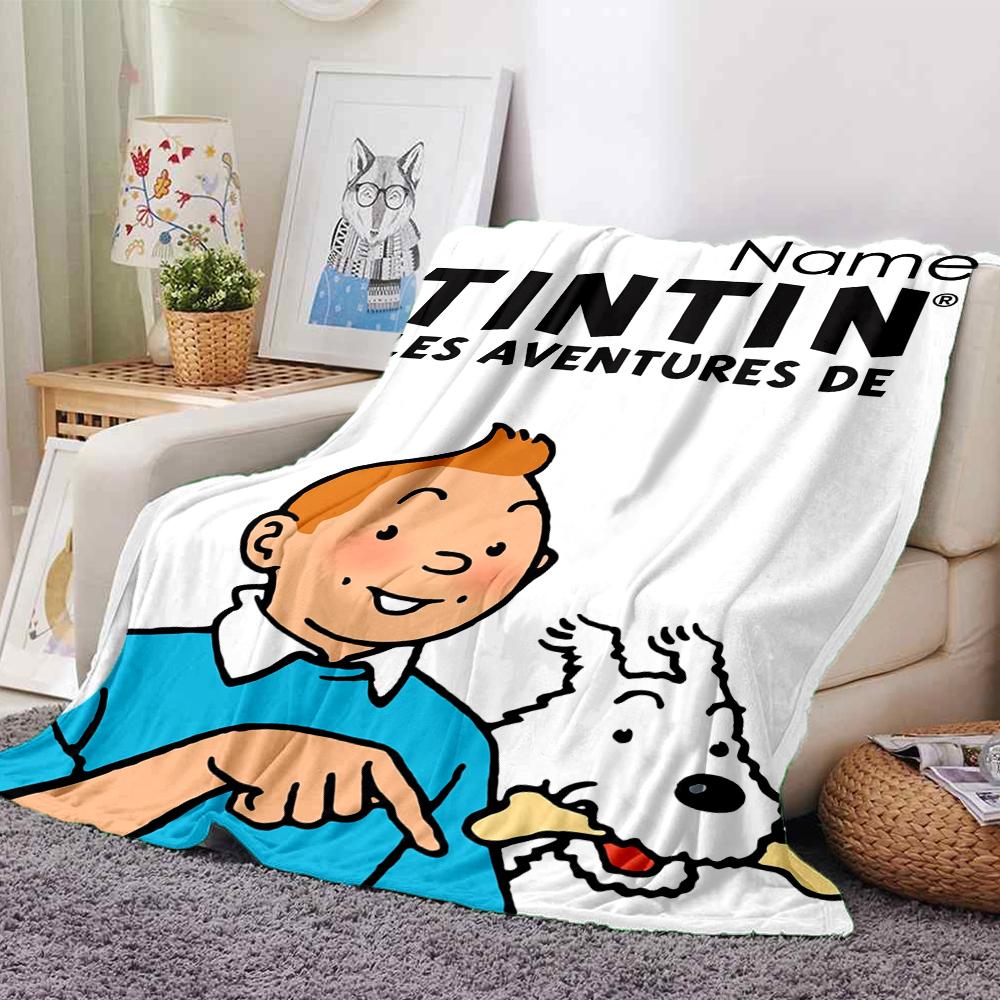 Custom Name Adventures Tintin Theme Printed Blanket Perfect For Couch Bed Travel Outdoor Use Machine Washable Cozy Durable