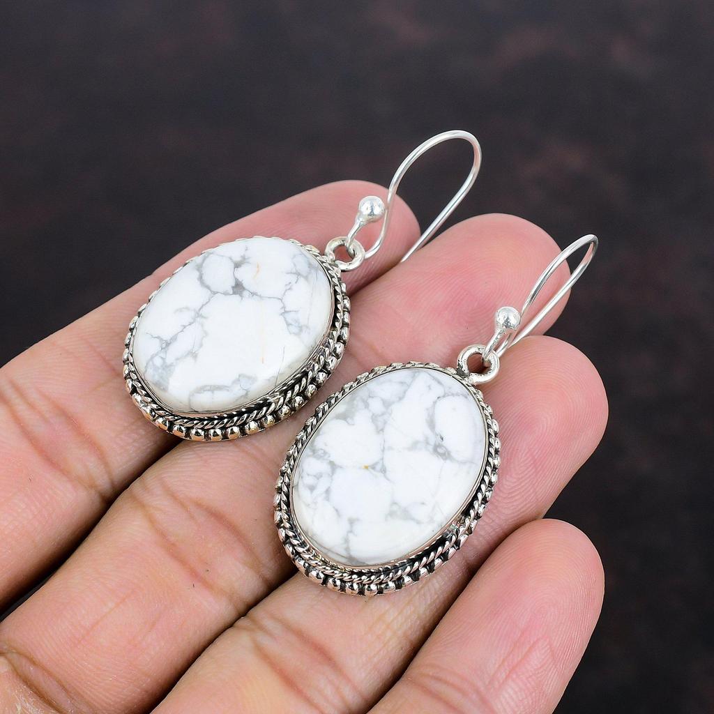 Серьги из хаулита Серьги из стерлингового серебра 925 пробы Серьги ручной работы Оригинальные ювелирные изделия из драгоценных камней Винтажные серьги Подарки на помолвку Ювелирные изделия с камнями по рождению