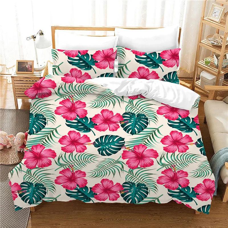 Односпальный 140x210см Набор пододеяльника Растения тропического леса/Фламинго Лист банана /кактус 135x200 Розовый постельный набор Детский Королевский