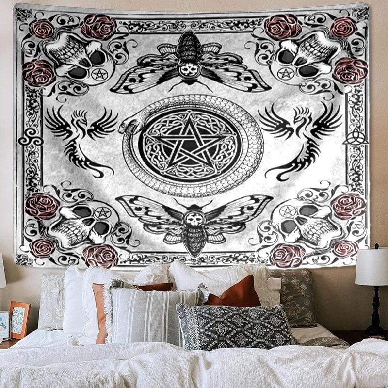 Gothic Moth And Skulls Tapestry Room Decoration Wall Hanging for Living Room Bedroom, dormitory, Birthday and Christmas gifts