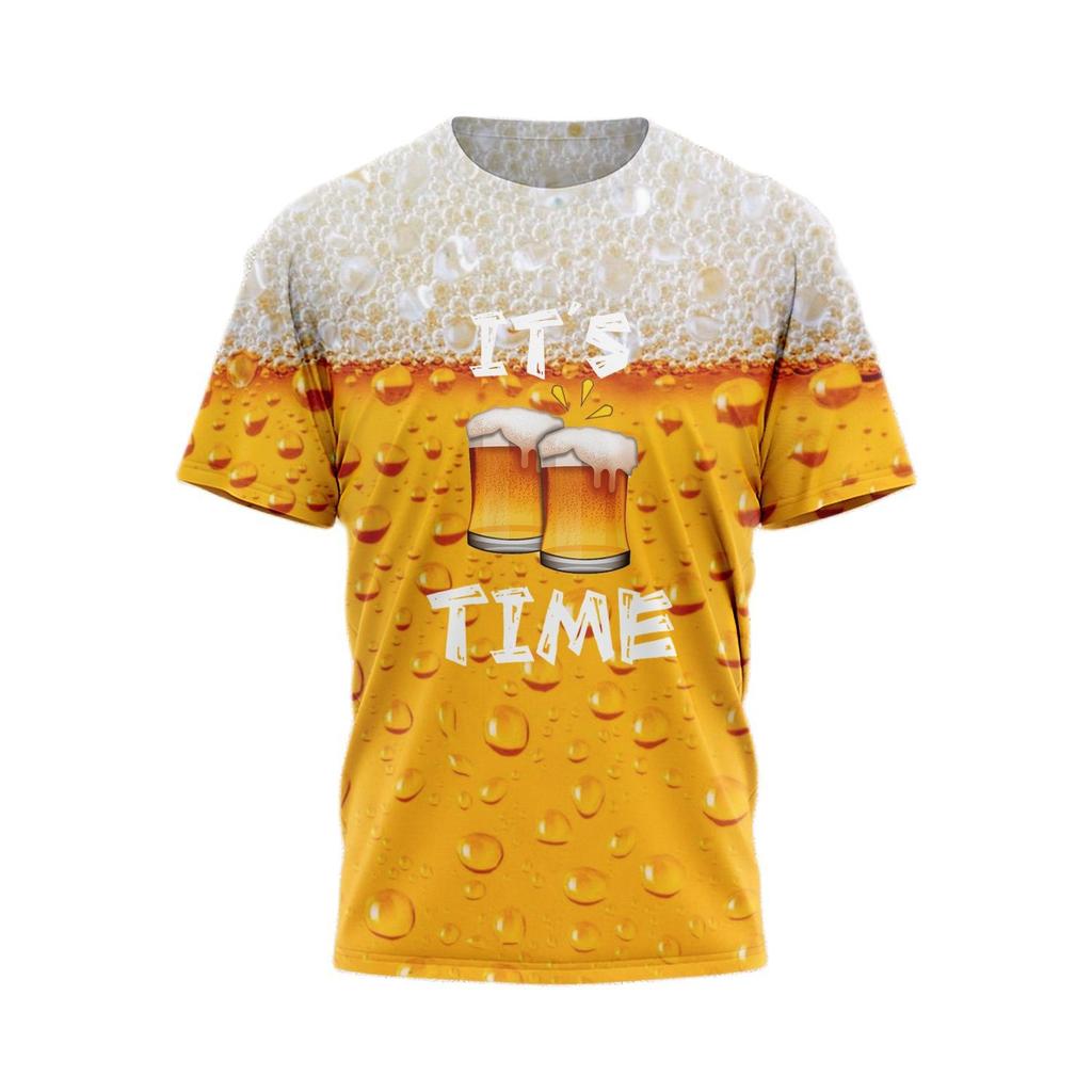 3D Beer Printing Short Sleeved T-shirt Top Trend Men's T-shirts