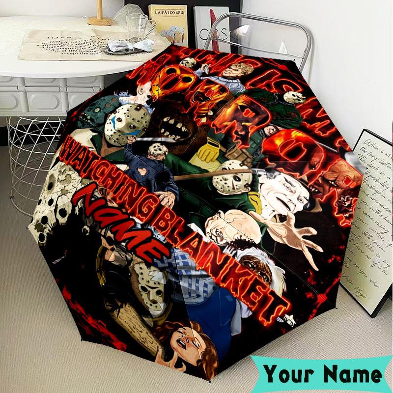 Custom Name Horror Movie Characters Umbrella, Foldable Umbrella Suitable for Outdoor Shopping Travel Sports, Exquisite Gift for Family