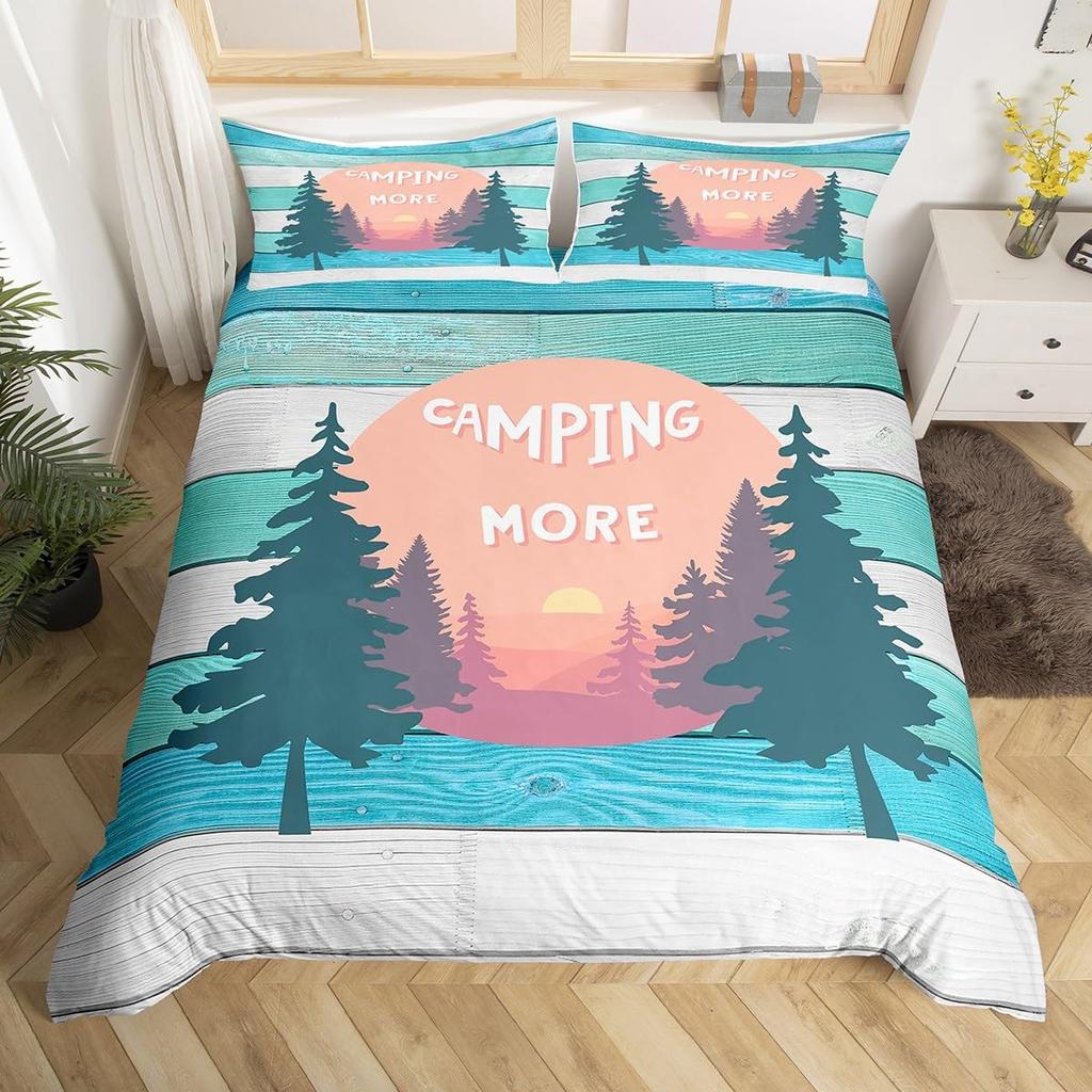 Hand Painted Mountain Decor Duvet Cover Set Queen King Size Happy Camping Kids Bedding For Boys Girls 3 Pcs With 2 Pillowcases