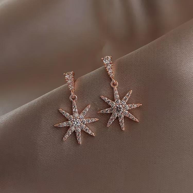 Eight-pointed Star Earrings for Women, Internet Celebrity, Popular Earrings, Korean Version, Simple Temperament, Versatile Fashion Earrings, Earrings