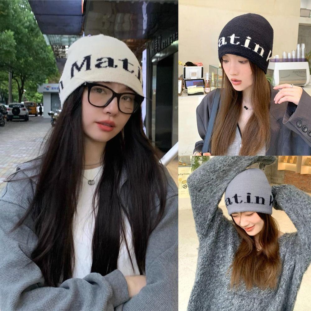 Letter Embroidery Knitted Hat Y2K Ear Protection Hat 2023 Beanie Hats Girl