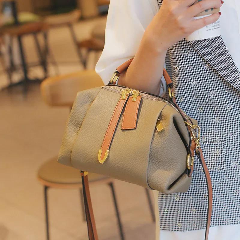 Genuine Cowhide Retro Boston Handbag 2024 - Trendy Leather Pillow Messenger Bag for Women