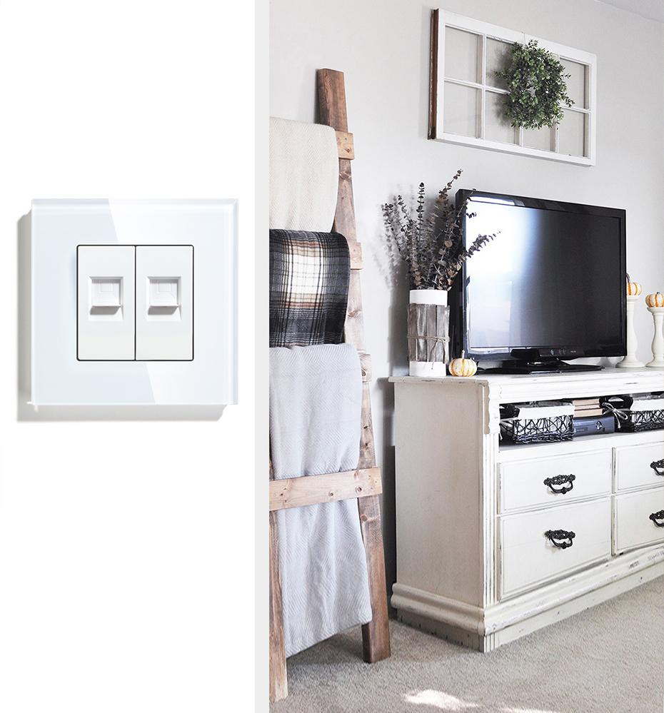 BSEED Двойная интернет-розетка CAT6 Настенная розетка Плюс EU Розетки питания Плюс Сетевой PC Data Компьютерный Коннектор Розетки Стеклянная Панель